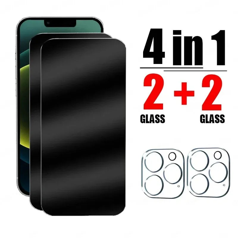 4 in 1 Anti-Spy Glass For iPhone Privacy Screen Protector