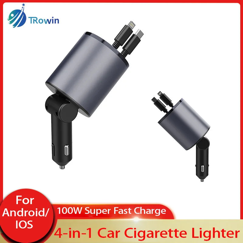 4 In 1 Android/Apple Charger With Retractable Cable 100W