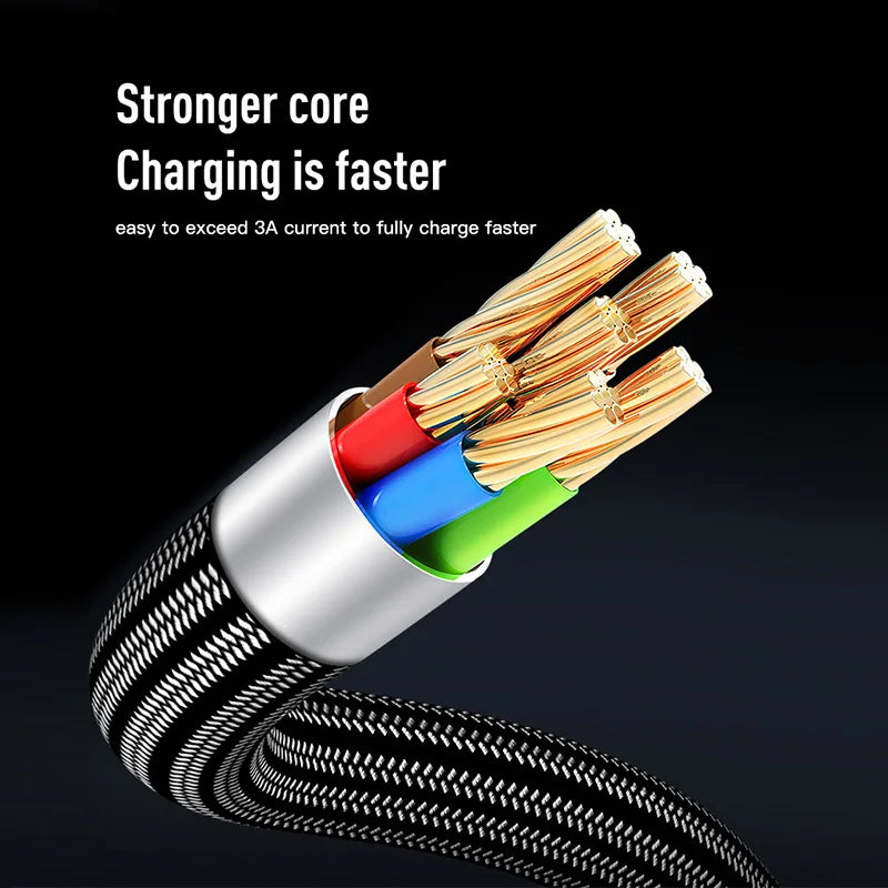 3A USB Cable 0.3M For iPhone Samsung Charger Cables