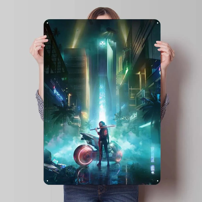 Cyberpunk 2077 Arasaka Glow Metal Art Poster